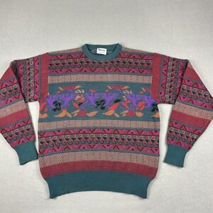 Vintage Meister Sweater Mens Large Multicolor Geometric Knit Crewneck Birds 90s